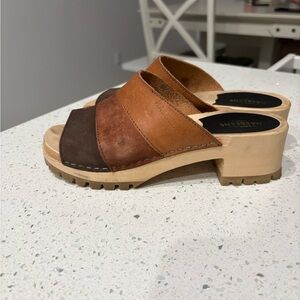 Swedish Hasbeens Two-Tone Leather Mules